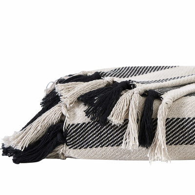Details and Texture of Striped Cotton Blankets and Throws in Black#color_striped-black