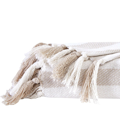 Details and Texture of Striped Cotton Blankets and Throws in Taupe#color_striped-taupe