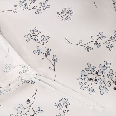 Close Up Image of Corner Ties of Sweet Florals Reversible Duvet Cover Set in Ballard Blue#color_sweet-cream