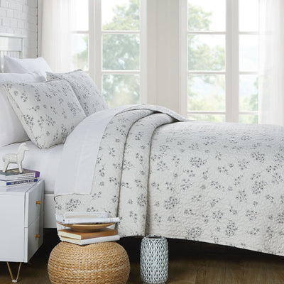 Side View of Sweet Florals Quilt Set in Grey#color_sweet-lunar-grey
