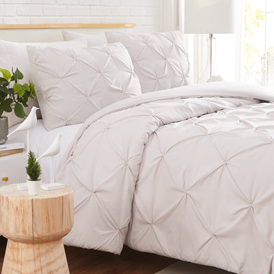 Side View of Pintuck Pinch Pleated Duvet Cover Set in Bone#color_vilano-bone