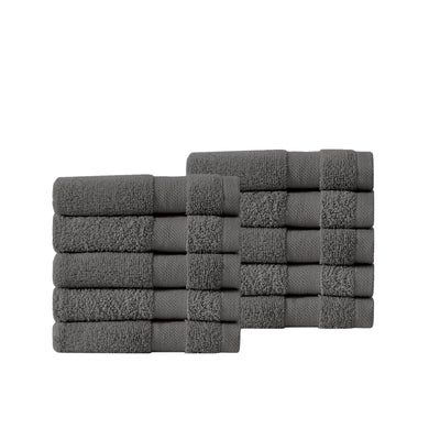 10 Piece of Stack Super-Plush Hand Towel and Wash Cloth in Charcoal#color_medium-weight-classic-towel-charcoal