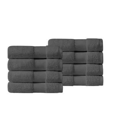 8 Piece of Stack Super-Plush Hand Towel and Wash Cloth in Charcoal#color_medium-weight-classic-towel-charcoal