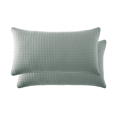 Top View of Vilano Quilted Sham and Pillow Covers in Steel Grey#color_vilano-steel-blue