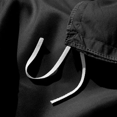 Close Up Image of Corner Ties of Vilano Duvet Cover Set in Black#color_vilano-black