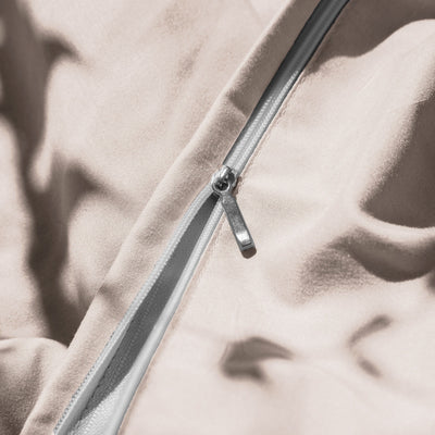 Close Up Image of Zipper Enclosure of Vilano Duvet Cover Set in Bone#color_vilano-bone