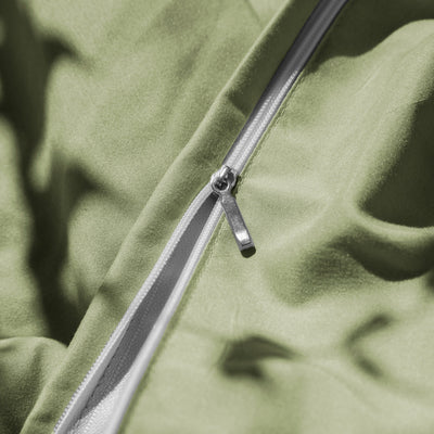 Close Up Image of Zipper Enclosure of Vilano Duvet Cover Set in Sage Green#color_vilano-sage-green