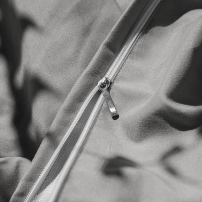 Close Up Image of Zipper Enclosure of Vilano Duvet Cover Set in Steel Grey#color_vilano-steel-grey