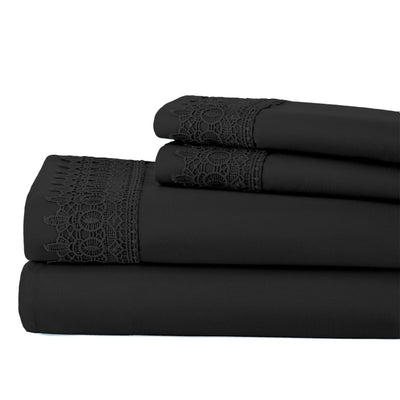 Vilano Extra Deep Pocket Lace Hem Sheet Set Stack Together in Black#color_vilano-black