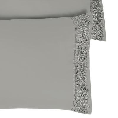 Details of Elegant Crochet Lace Hem of Vilano in Steel Grey#color_vilano-steel-gray