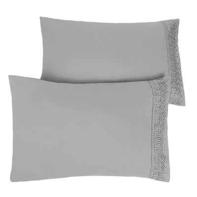 Two Vilano Lace Hem Pillow Cases in Steel Grey Stack Together#color_vilano-steel-gray