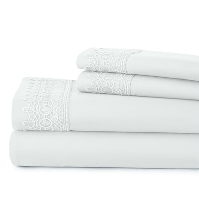 Vilano Extra Deep Pocket Lace Hem Sheet Set in White Stack Together#color_vilano-bright-white