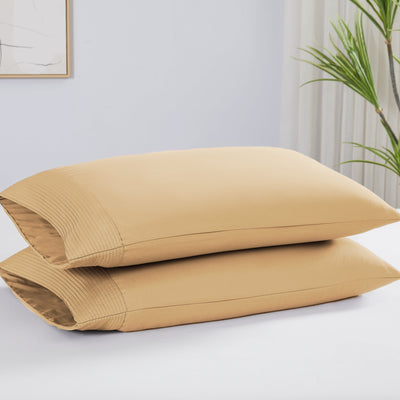 Two Vilano Pleated Pillow Cases in Gold Stack Together#color_vilano-gold