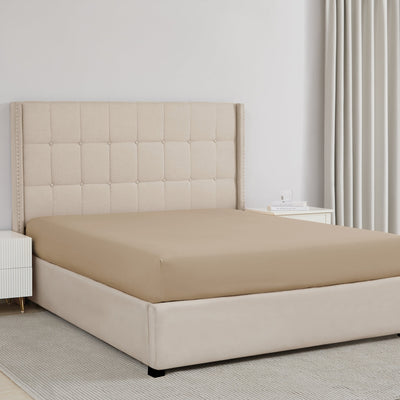 Side View of Vilano Extra Deep Pocket Pleated Sheet Set in Taupe#color_vilano-taupe