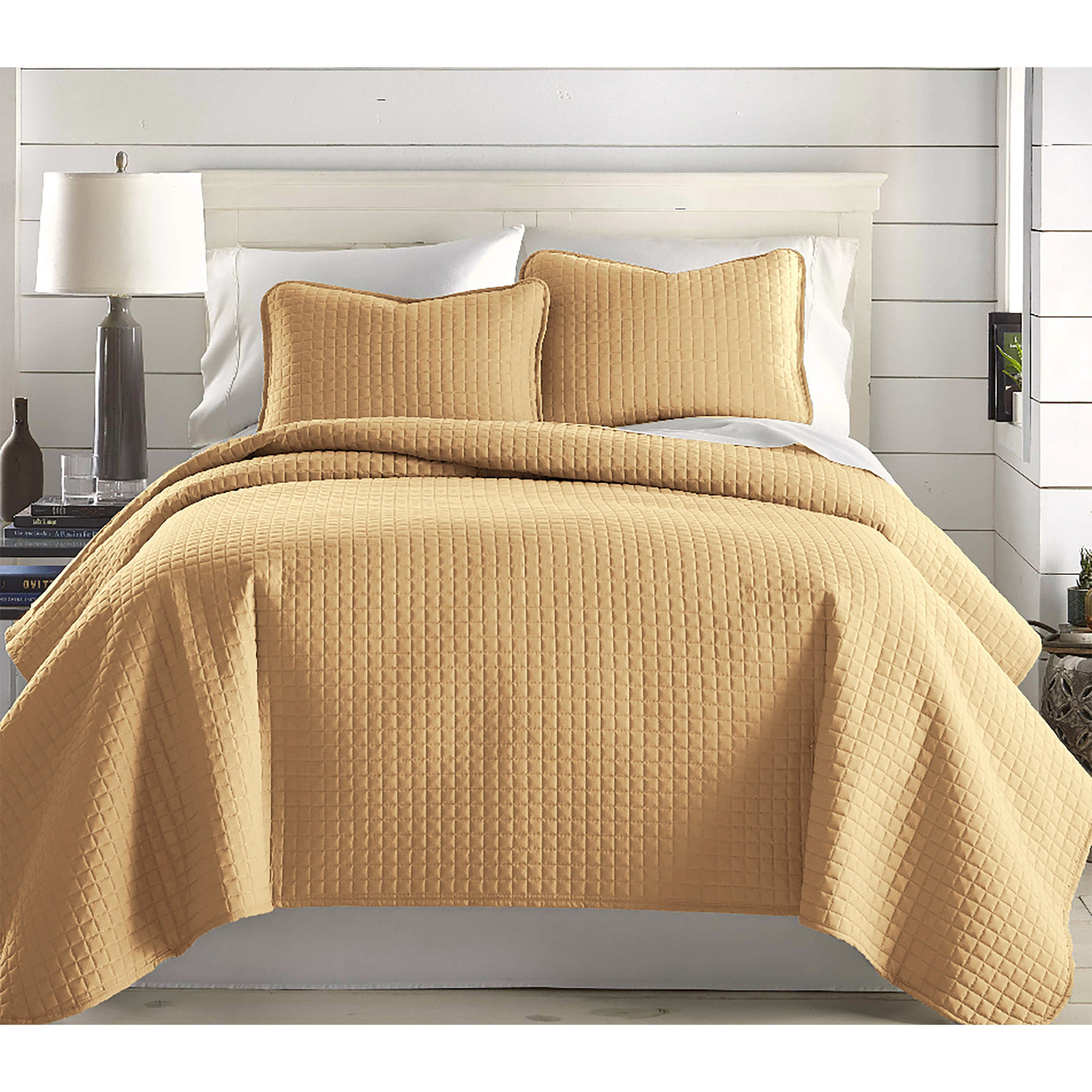 Front View of Vilano Oversized Quilt Set in Gold #color_vilano-gold