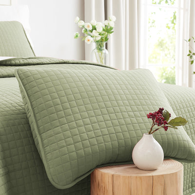 Close Up View of Vilano Quilted Shams in Sage Green#color_vilano-sage-green