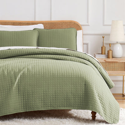 Half Front View of Vilano Oversized Quilt Set in Sage Green#color_vilano-sage-green