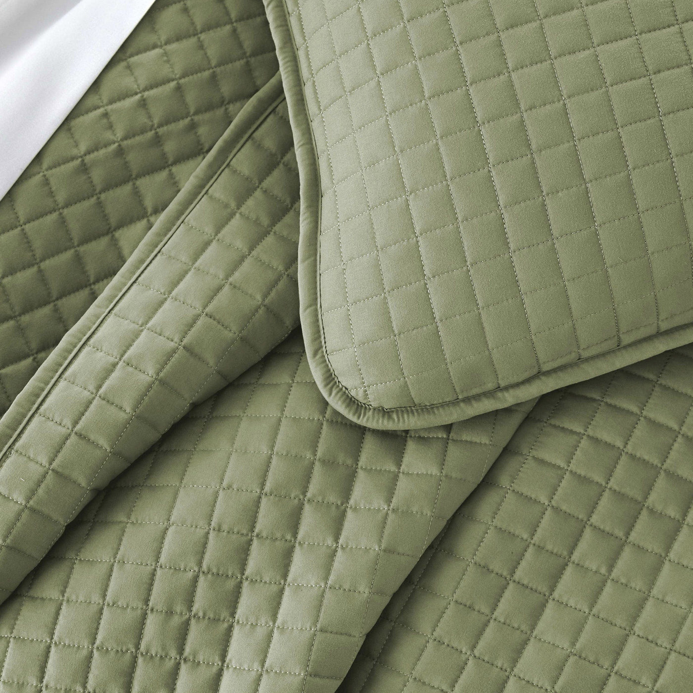 Detailed Stitching of Vilano Oversized Quilt Set in green #color_vilano-sage-green