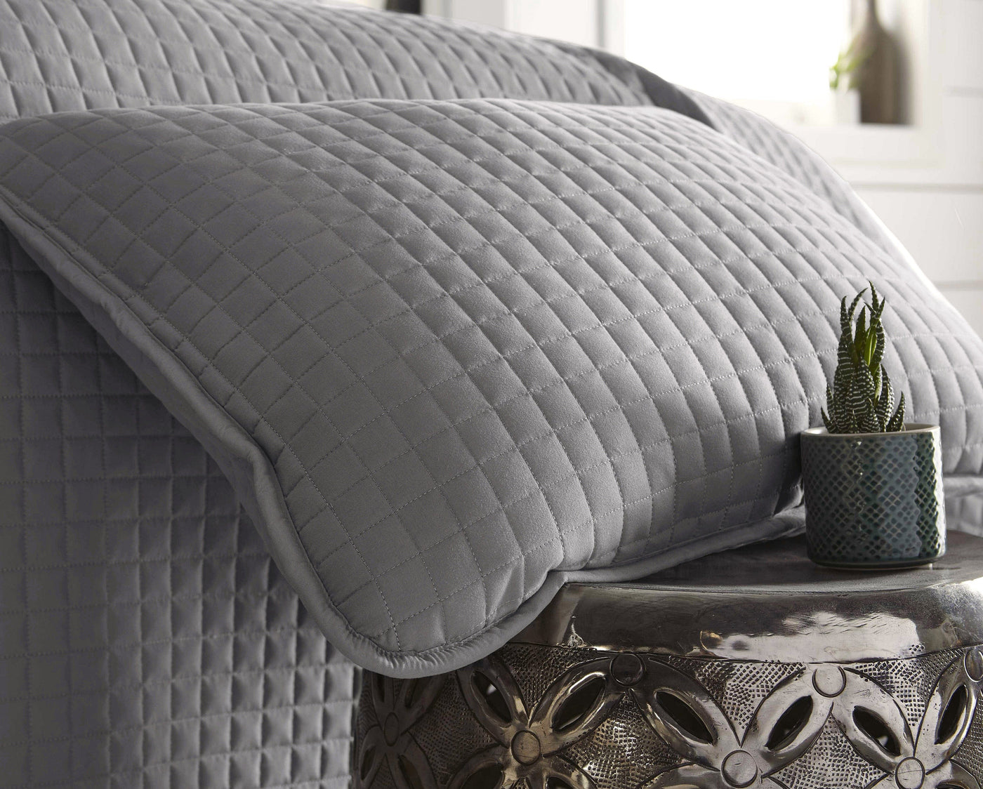 Close Up View of Vilano Oversized Quilt Shams in Steel Grey #color_vilano-steel-gray