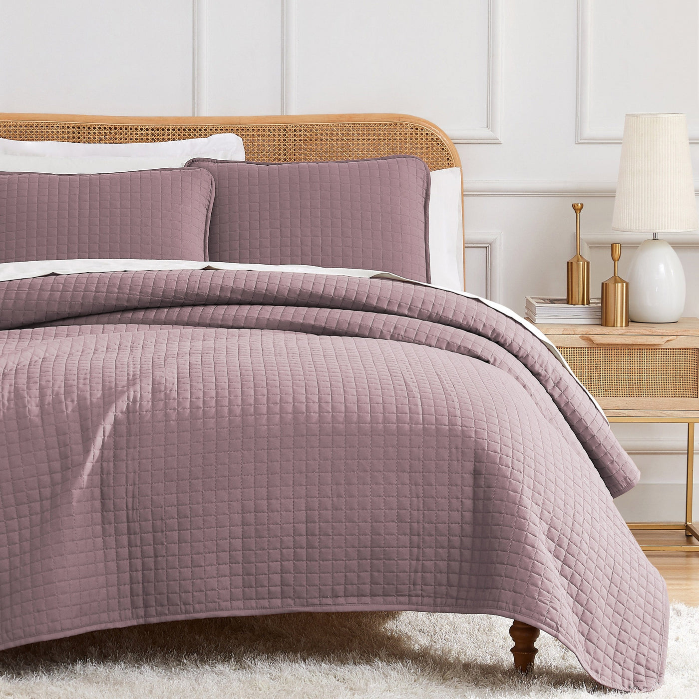 Half Front View of Vilano Oversized Quilt Set in Lavender#color_vilano-lavender