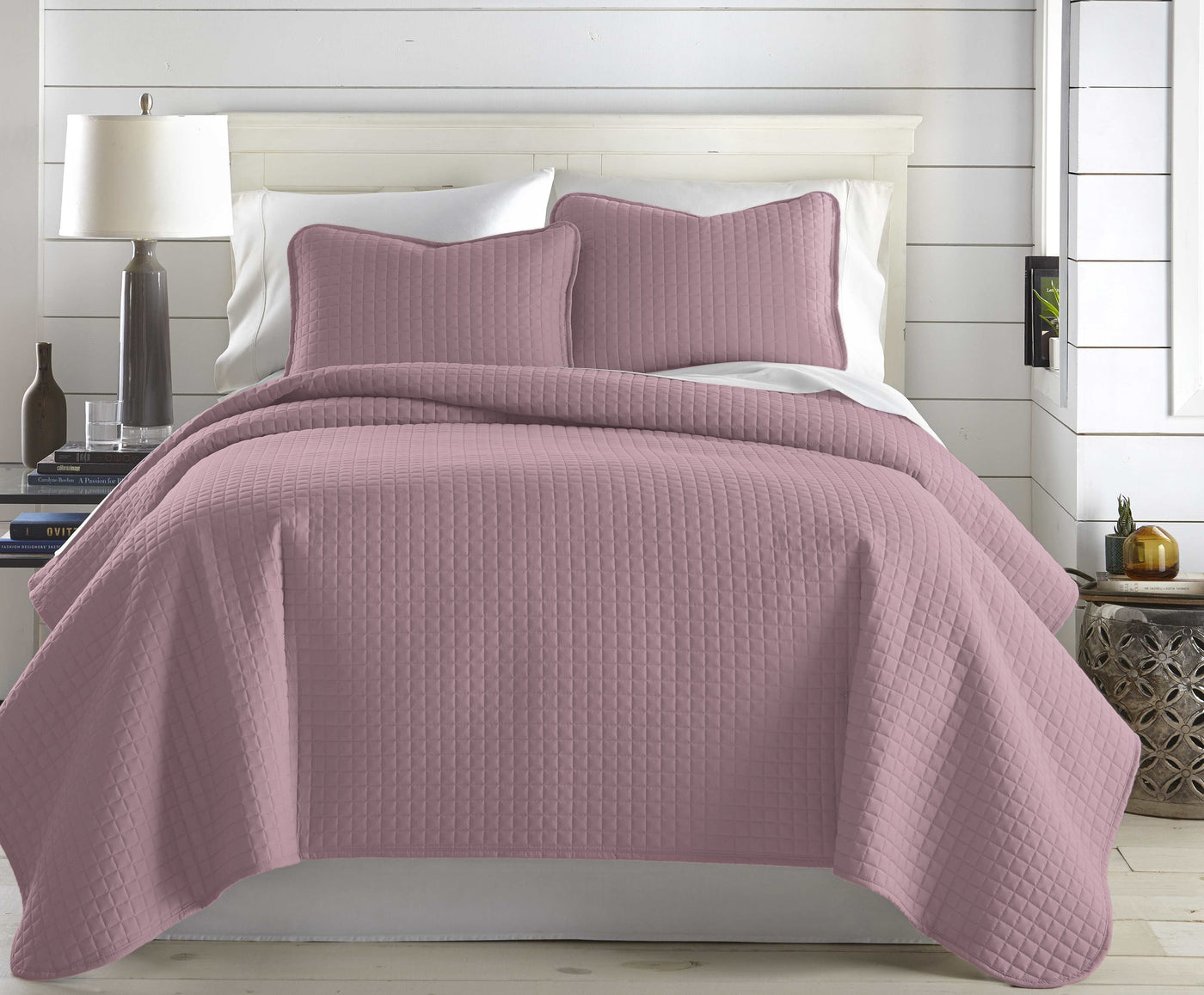 Front View of Vilano Oversized Quilt Set in Bone #color_vilano-lavender