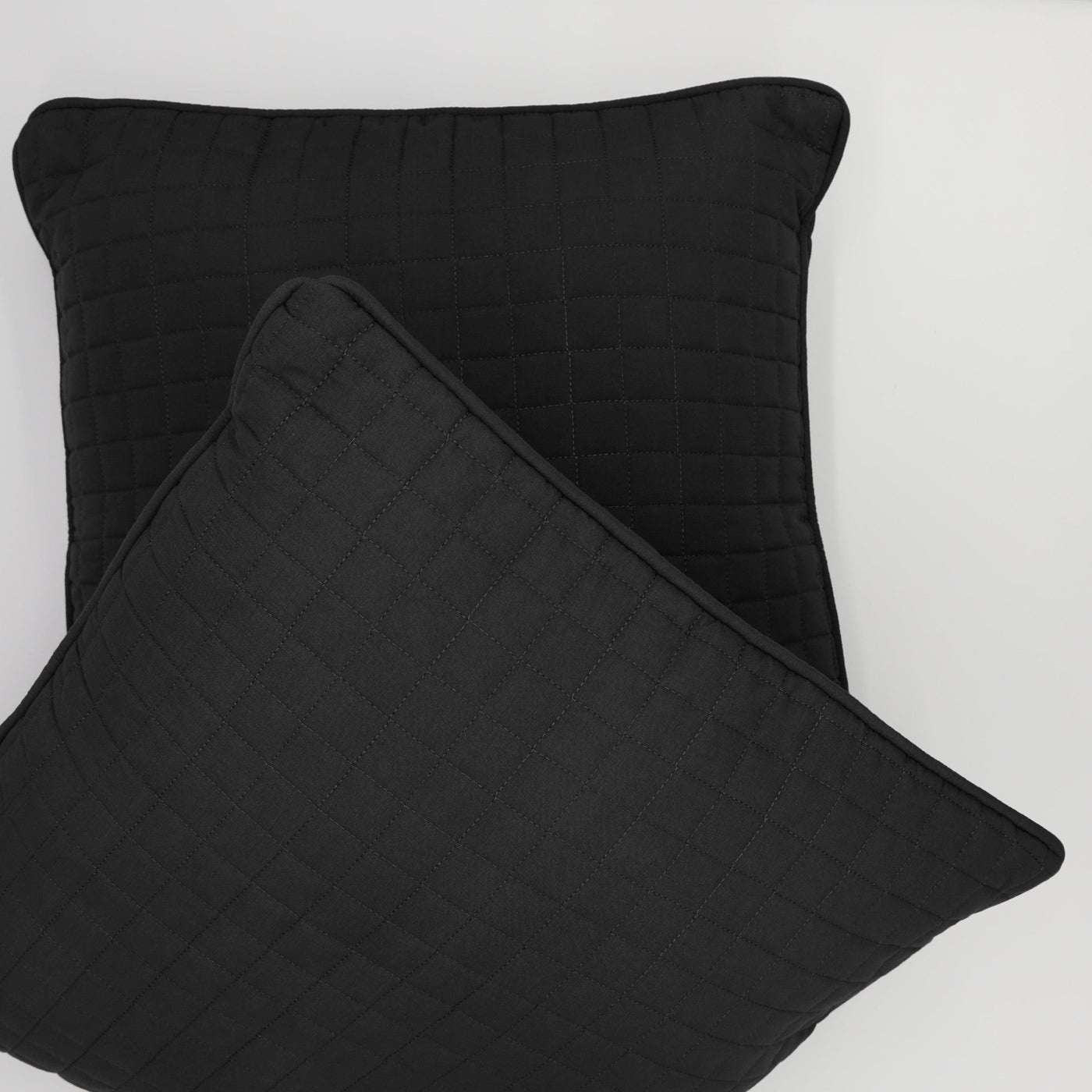 Top View of Vilano Quilted Sham and Pillow Covers in Black#color_vilano-black