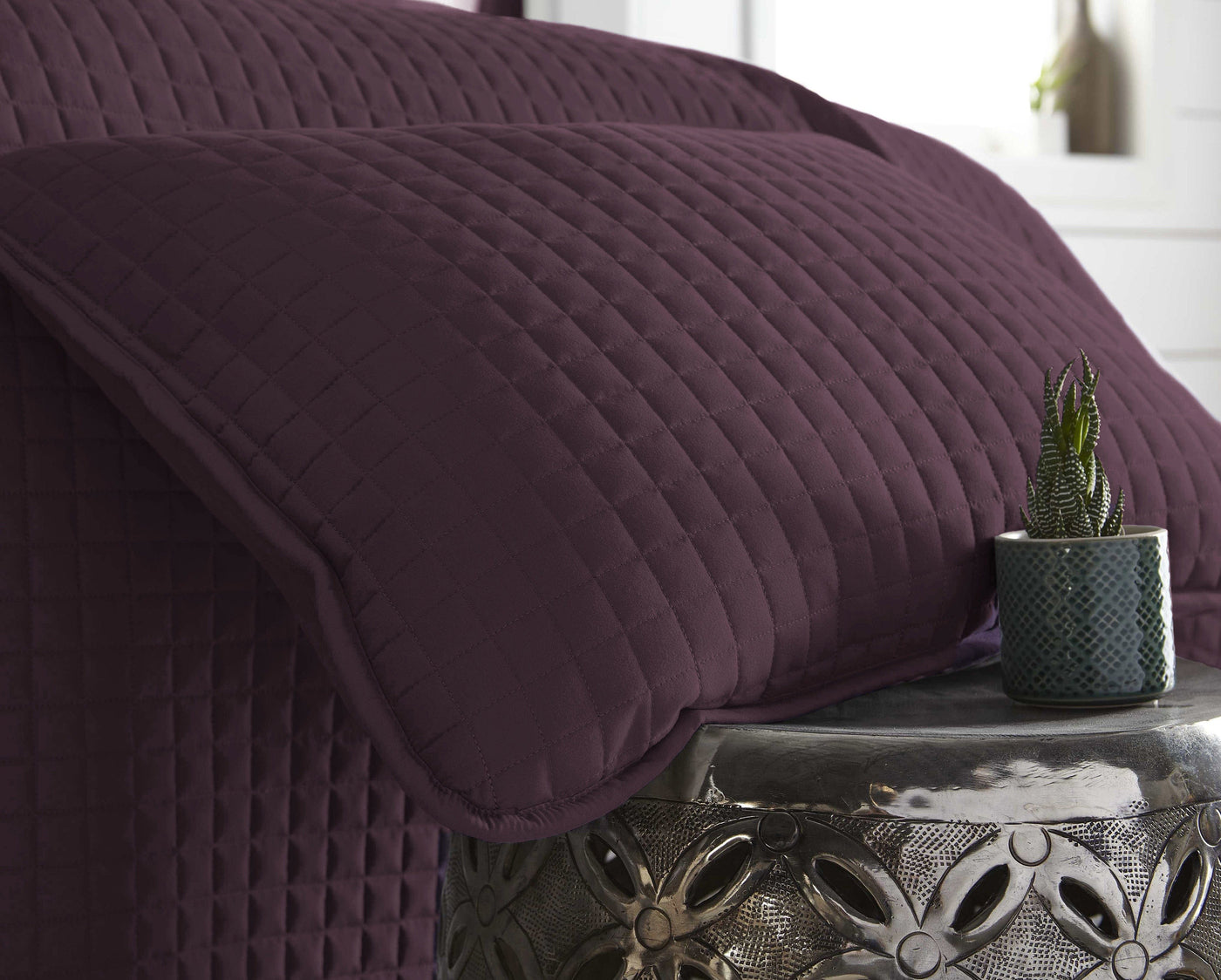 Close Up View of  Vilano Oversized Quilt Shams in Purple #color_vilano-purple