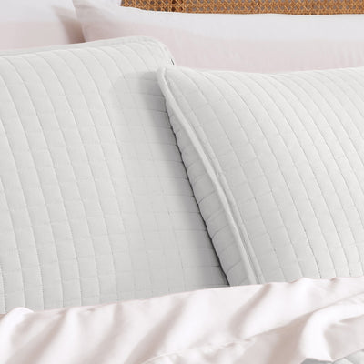 Close Up View of Vilano Oversized Quilt Shams in White