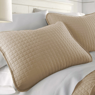 Side View of Vilano Quilted Sham and Pillow Covers in Taupe#color_vilano-taupe