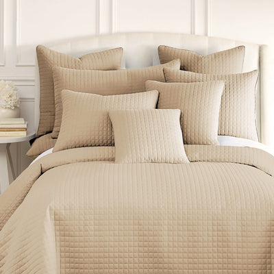 Front View of Vilano Quilted Sham and Pillow Covers in Taupe#color_vilano-taupe