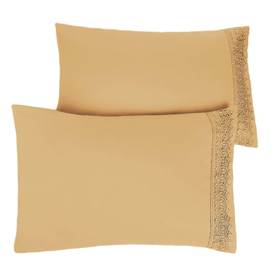 Vilano Lace Hem Pillow Case in Gold Stack Together#color_vilano-gold