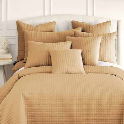Front View of Vilano Quilted Sham and Pillow Covers in Gold#color_vilano-gold