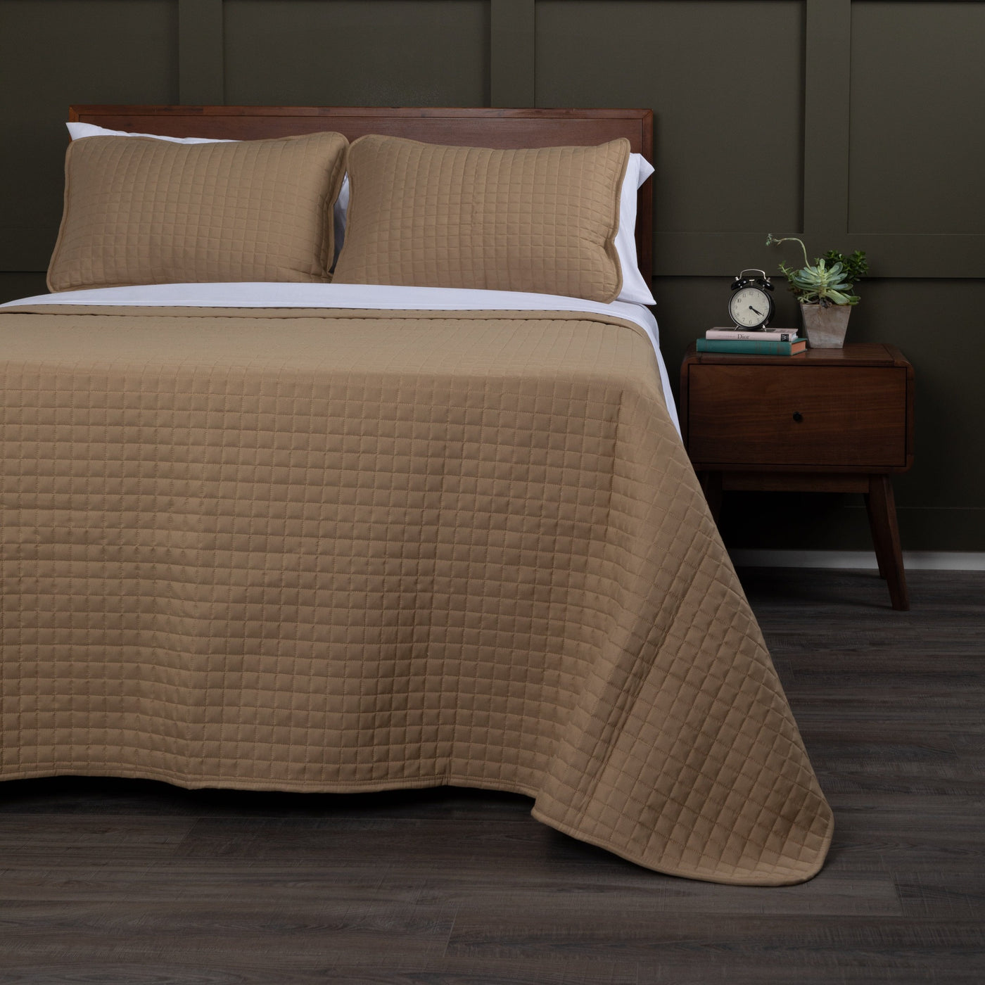 Front View of Vilano Oversized Quilt Set in Taupe#color_vilano-taupe