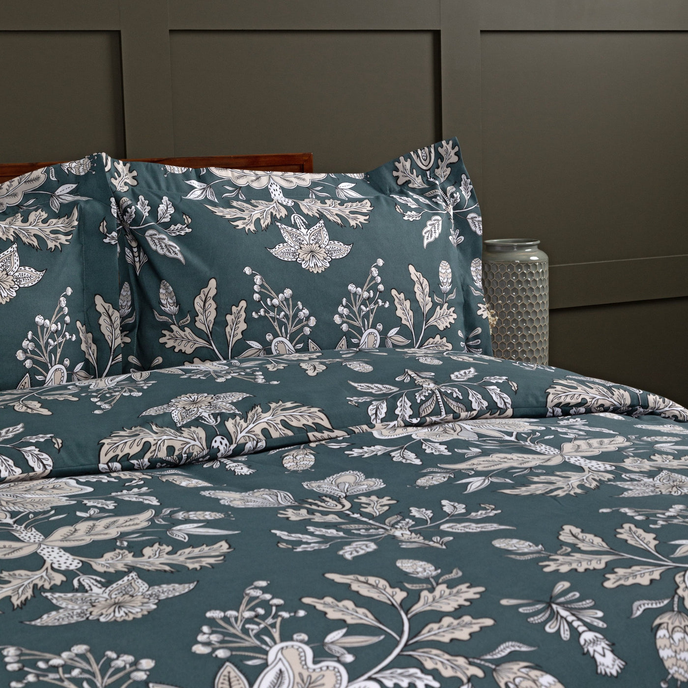 Side View of Vintage Garden Duvet Cover Set in Smokey Blue#color_vintage-smokey-blue