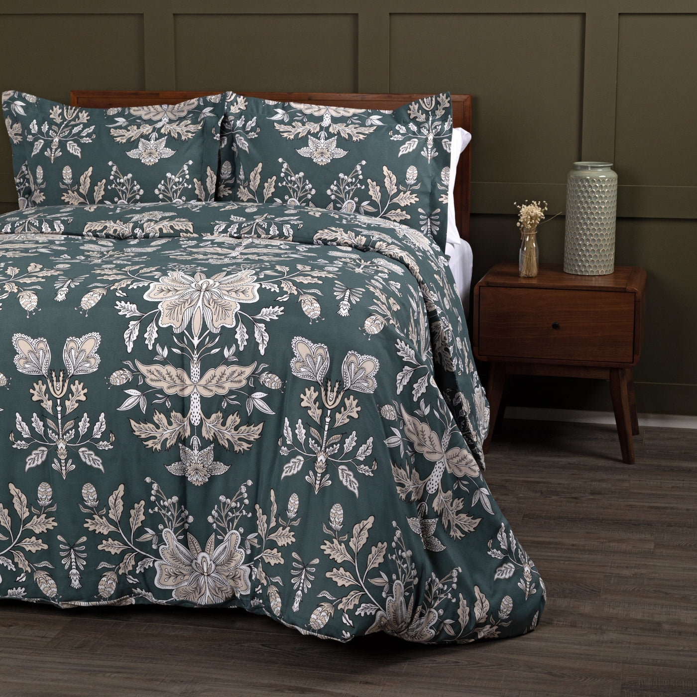 Side View of Vintage Garden Duvet Cover Set in Smokey Blue#color_vintage-smokey-blue