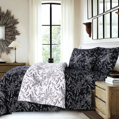 Side View of Winter Brush Reversible Comforter Set in Black#color_winter-brush-black