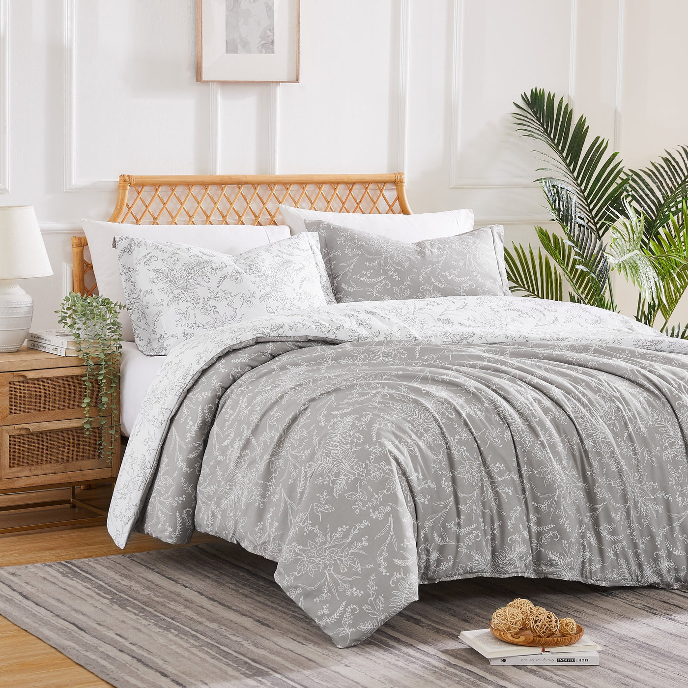 Side View of Winter Brush Reversible Comforter Set in Steel Grey#color_winter-brush-steel-gray