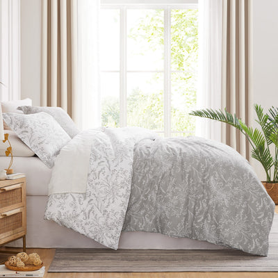 Side View of Winter Brush Reversible Comforter Set in Steel Grey#color_winter-brush-steel-gray