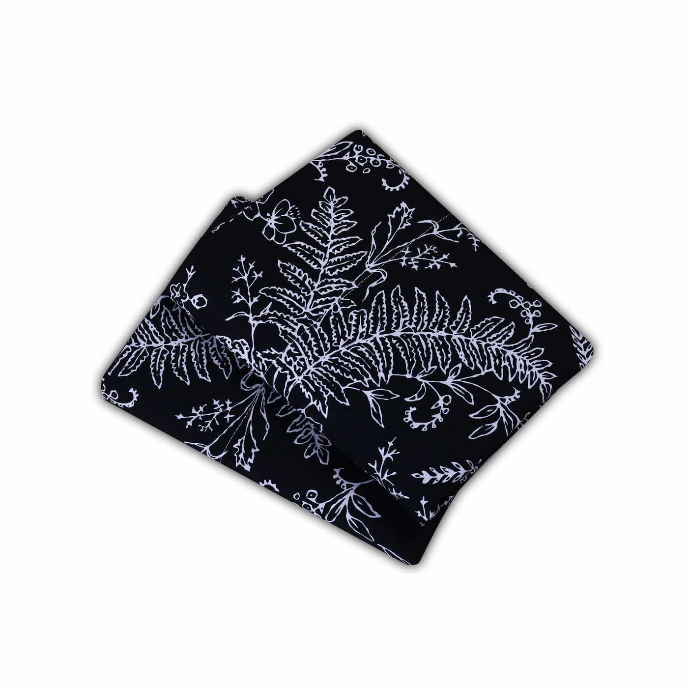 Winter Brush Sheet Set in Black Stack Together#color_winter-brush-black-with-white-flowers