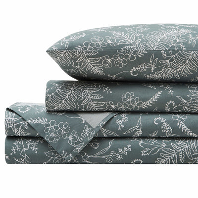 Winter Brush Sheet Set in Teal and White Flowers Stack Together#color_winter-brush-teal-with-white-flowers