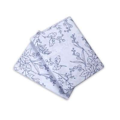 Winter Brush Sheet Set in White and Blue Flowers Stack Together#color_winter-brush-white-with-blue-flowers