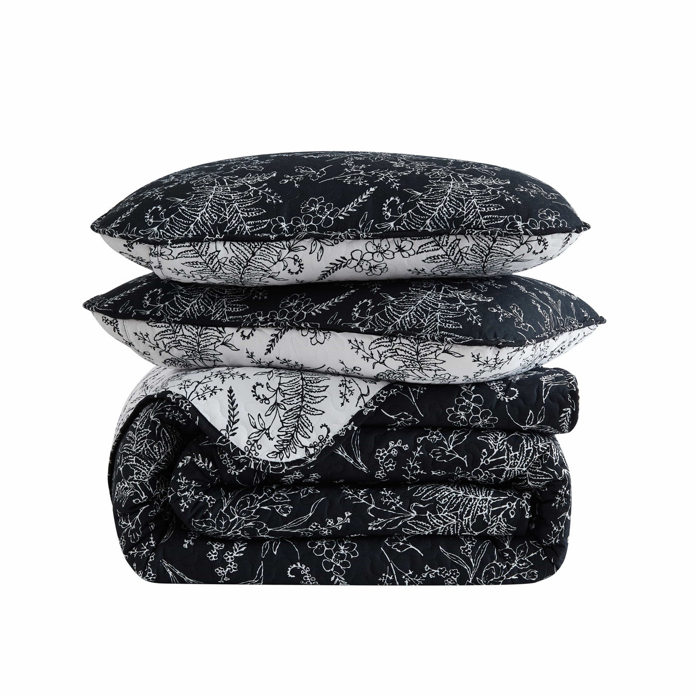 Winter Brush Reversible Quilt Set in Black Stack Together#color_winter-brush-black