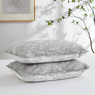 Two Winter Brush Quilted Shams in Steel Grey Stack Together#color_winter-brush-steel-gray