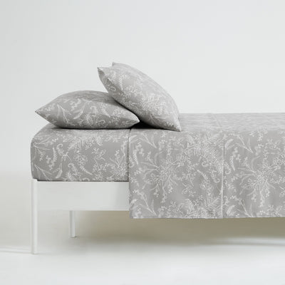 Side View of Winter Brush Sheet Set in Steel Grey and White Flowers#color_winter-brush-steel-gray-with-white-flowers