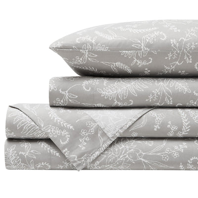 Winter Brush Sheet Set in Steel Grey and White Flowers Stack Together#color_winter-brush-steel-gray-with-white-flowers