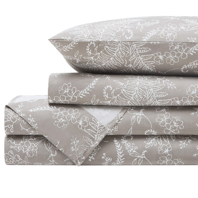 Winter Brush Sheet Set in Warm Sand and White Flowers Stack Together#color_winter-brush-warm-sand-with-white-flowers