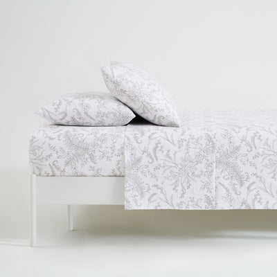 Side View of Winter Brush Sheet Set in White and Warm Sand Flowers#color_winter-brush-white-with-warm-sand-flowers
