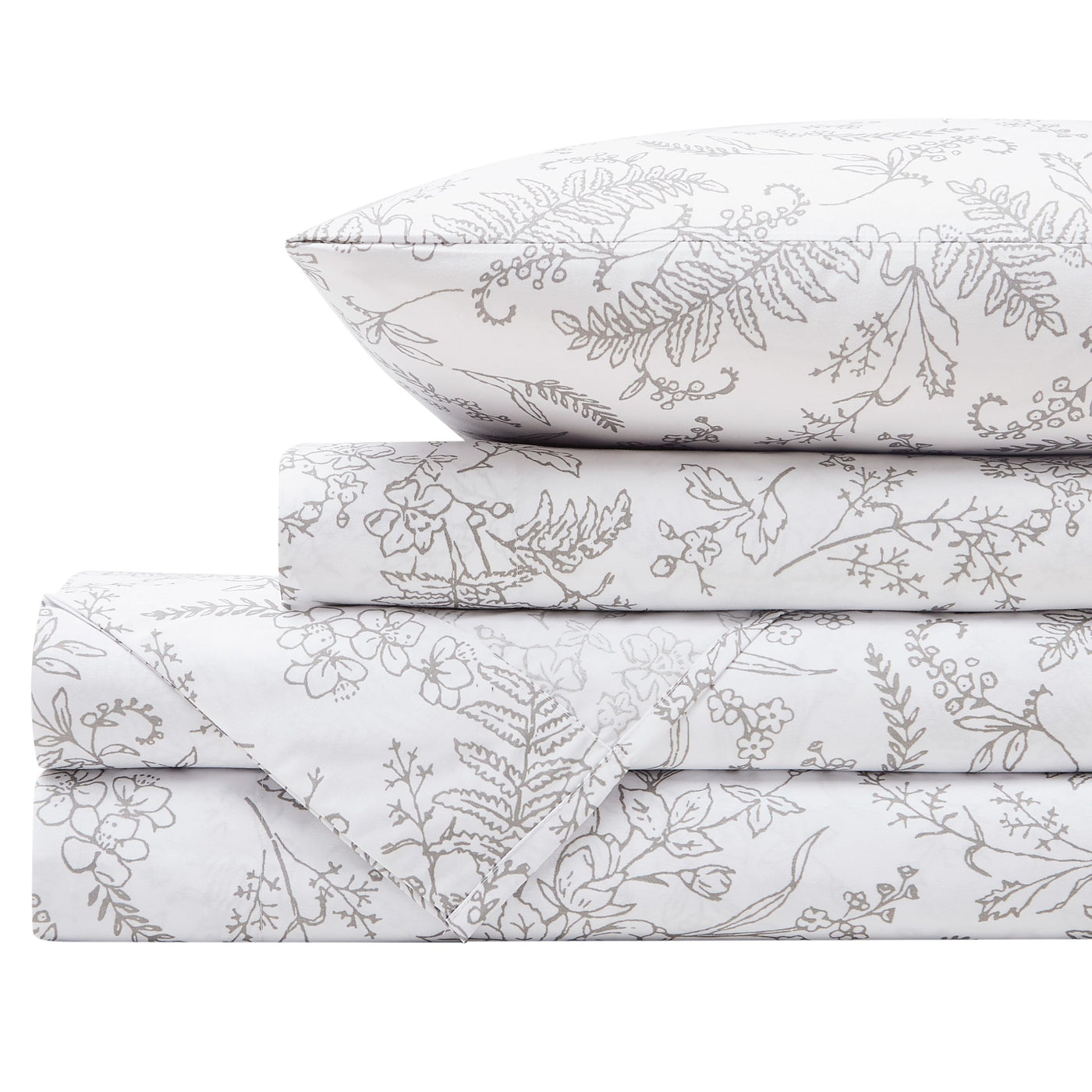 Winter Brush Sheet Set in White and Warm Sand Flowers Stack Together#color_winter-brush-white-with-warm-sand-flowers